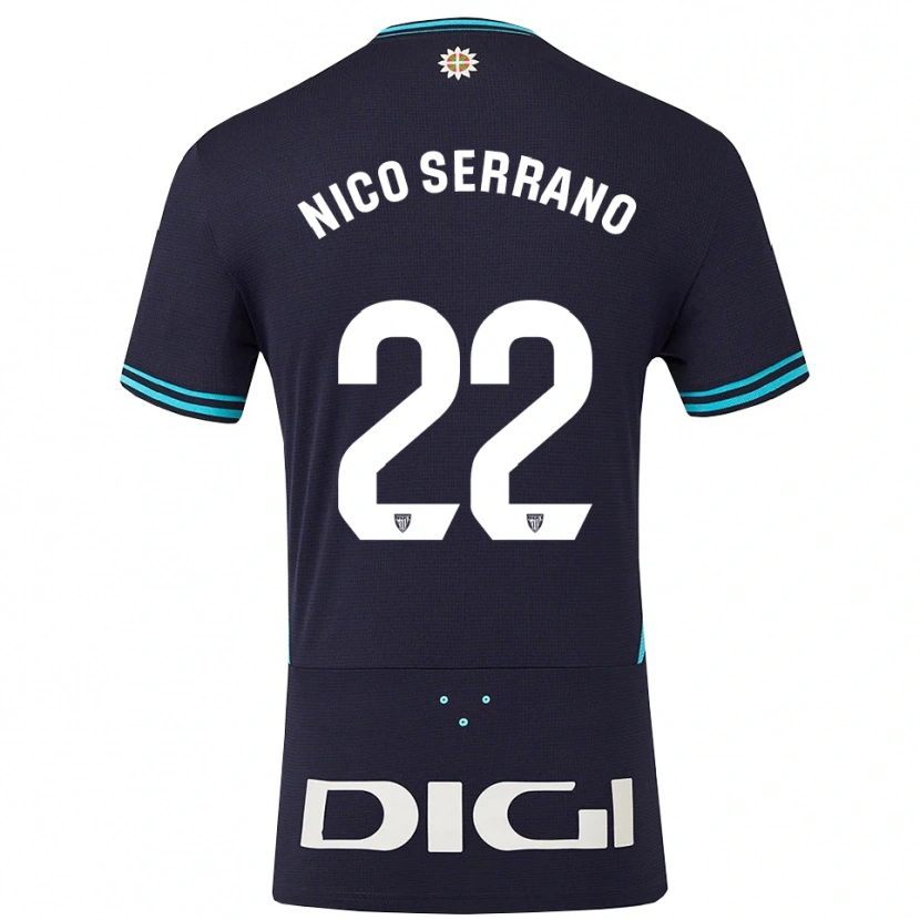 Danxen Hombre Camiseta Nico Serrano #22 Azul Marino Celeste 2ª Equipación 2025/26 La Camisa México