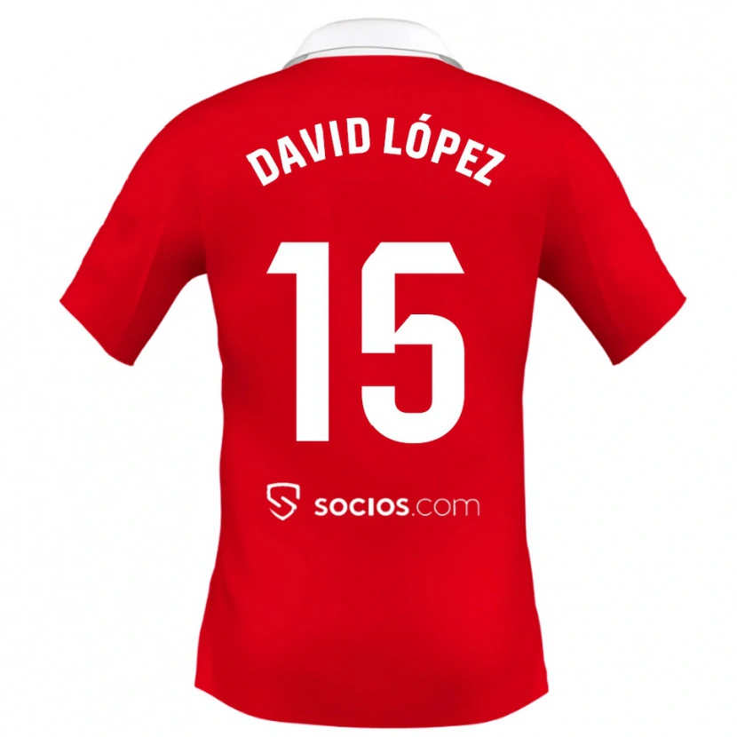 Danxen Hombre Camiseta David López #15 Rojo Blanco Gris 2ª Equipación 2025/26 La Camisa México