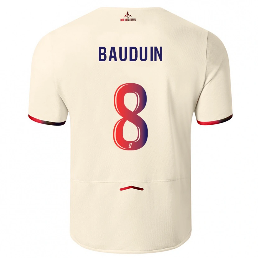 Danxen Hombre Camiseta Justine Bauduin #8 Blanquecino Rojo 2ª Equipación 2025/26 La Camisa México