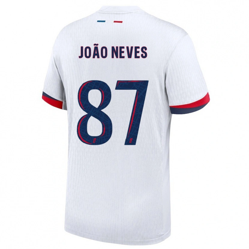 Danxen Hombre Camiseta João Neves #87 Blanco Rojo 2ª Equipación 2025/26 La Camisa México