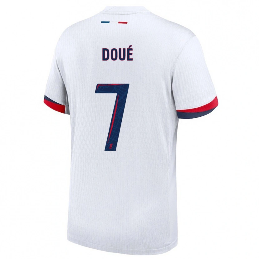 Danxen Hombre Camiseta Eddy Doué #7 Blanco Rojo 2ª Equipación 2025/26 La Camisa México