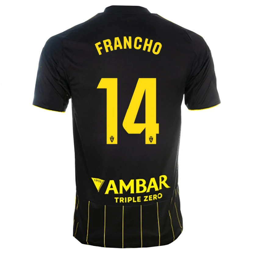 Danxen Hombre Camiseta Francho Serrano #14 Negro Amarillo 2ª Equipación 2025/26 La Camisa México