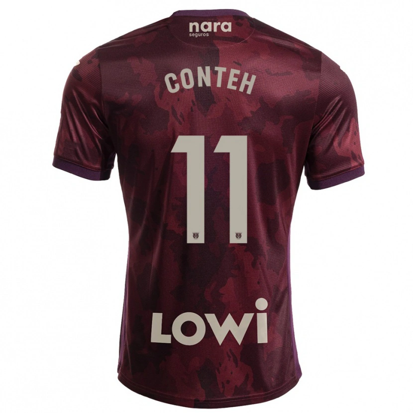 Danxen Hombre Camiseta Denis Conteh #11 Burdeos Blanco 2ª Equipación 2025/26 La Camisa México
