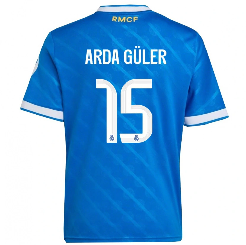 Danxen Hombre Camiseta Arda Güler #15 Azul Blanco Equipación Tercera 2025/26 La Camisa México