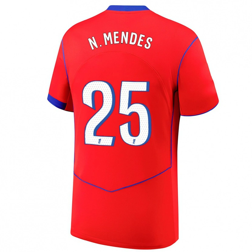 Danxen Hombre Camiseta Nuno Mendes #25 Rojo Azul Blanco Equipación Tercera 2025/26 La Camisa México