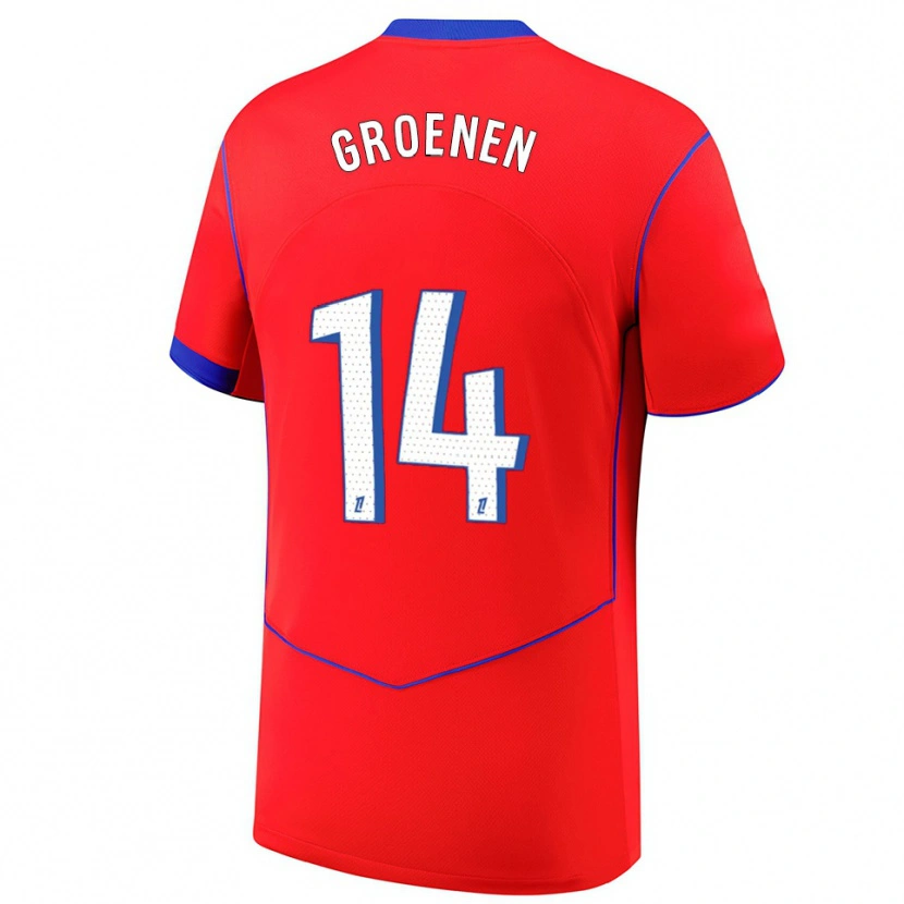 Danxen Hombre Camiseta Jackie Groenen #14 Rojo Azul Blanco Equipación Tercera 2025/26 La Camisa México