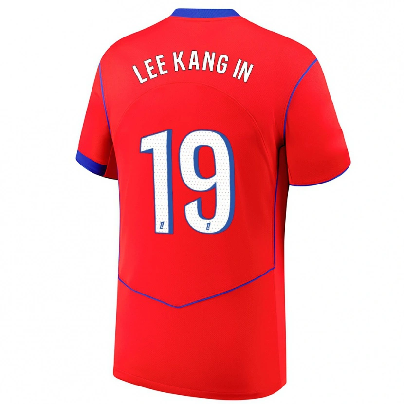Danxen Hombre Camiseta Kang-In Lee #19 Rojo Azul Blanco Equipación Tercera 2025/26 La Camisa México
