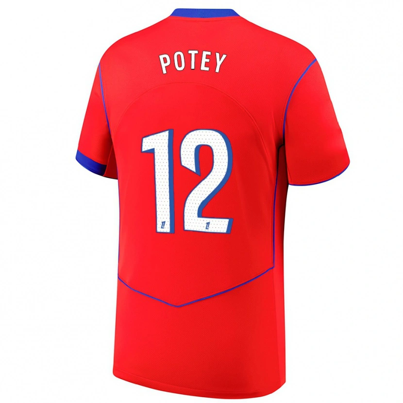Danxen Hombre Camiseta Keahson Potey #12 Rojo Azul Blanco Equipación Tercera 2025/26 La Camisa México