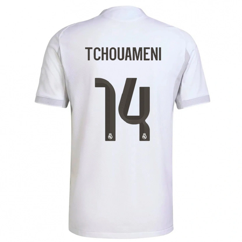 Danxen Mujer Camiseta Aurélien Tchouaméni #14 Blanco Amarillo 1ª Equipación 2025/26 La Camisa México