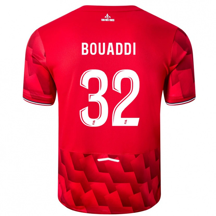 Danxen Mujer Camiseta Ayyoub Bouaddi #32 Rojo Blanco 1ª Equipación 2025/26 La Camisa México