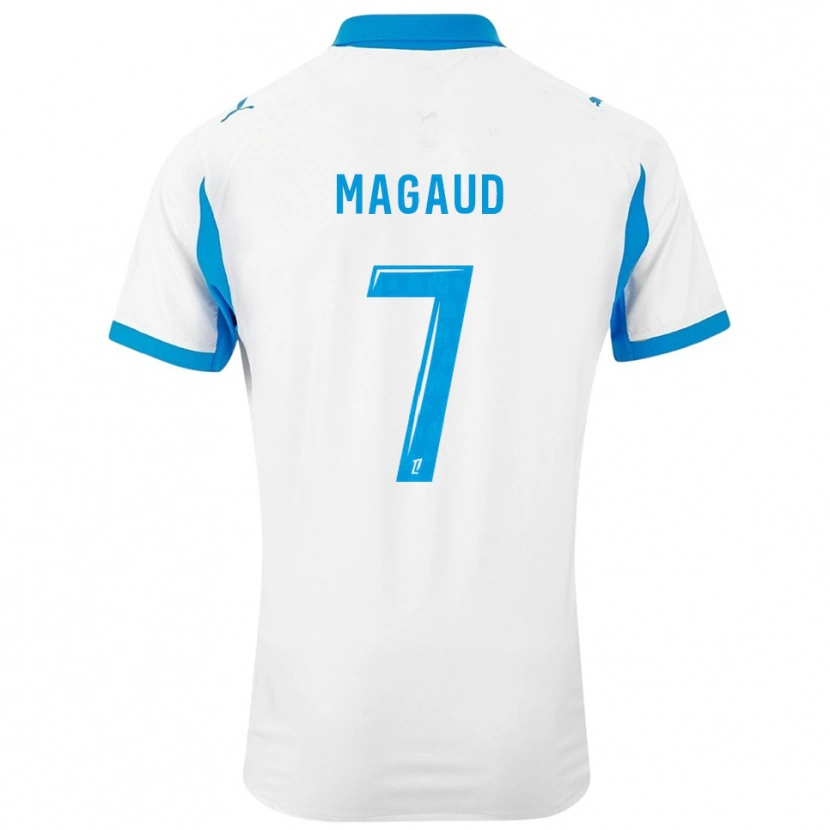 Danxen Mujer Camiseta Kyle Magaud #7 Blanco Celeste 1ª Equipación 2025/26 La Camisa México