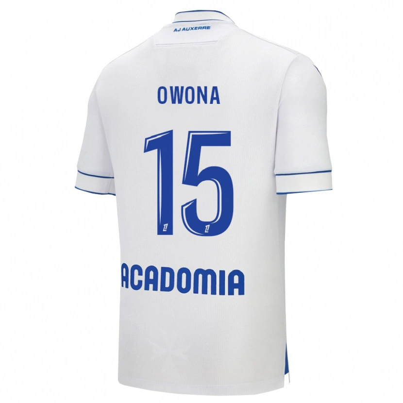 Danxen Mujer Camiseta Elijah Owona #15 Blanco Azul 1ª Equipación 2025/26 La Camisa México
