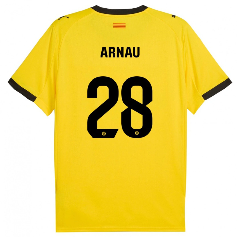 Danxen Mujer Camiseta Pol Arnau #28 Amarillo Negro 2ª Equipación 2025/26 La Camisa México