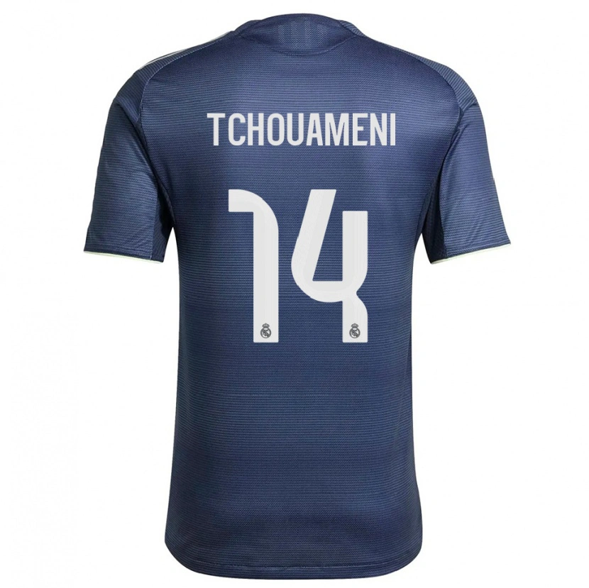 Danxen Mujer Camiseta Aurélien Tchouaméni #14 Azul Marino Plata 2ª Equipación 2025/26 La Camisa México
