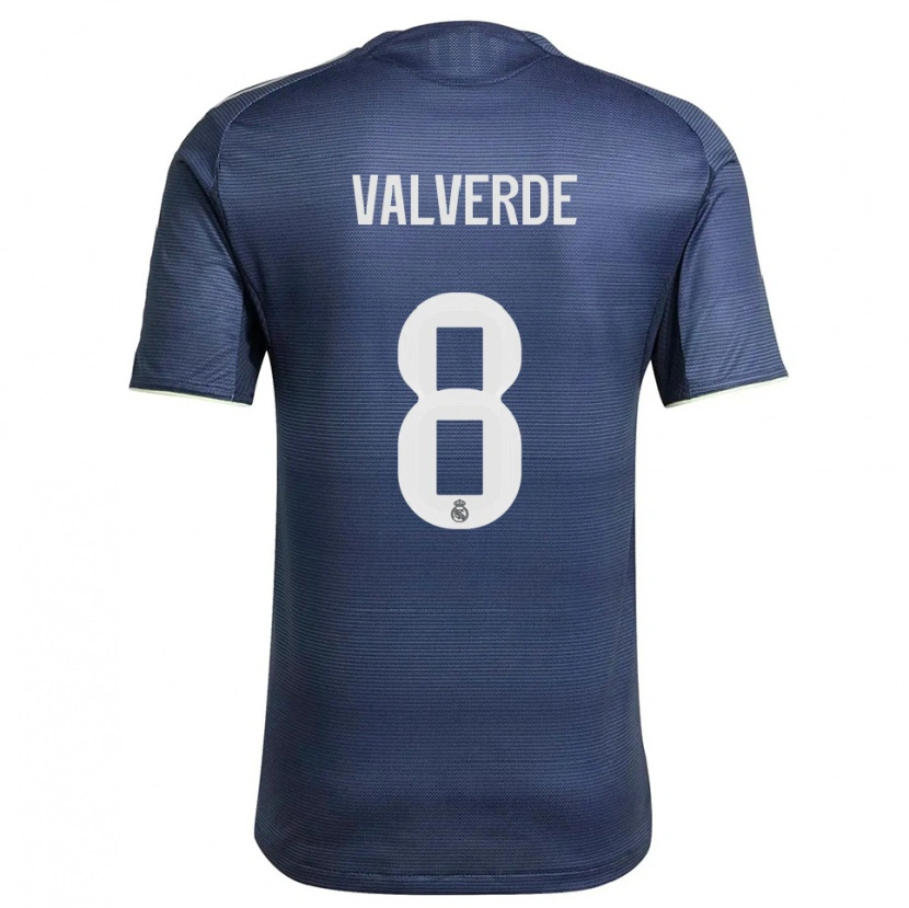 Danxen Mujer Camiseta Federico Valverde #8 Azul Marino Plata 2ª Equipación 2025/26 La Camisa México