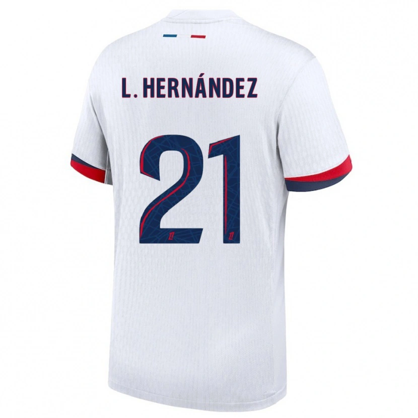 Danxen Mujer Camiseta Lucas Hernández #21 Blanco Rojo 2ª Equipación 2025/26 La Camisa México
