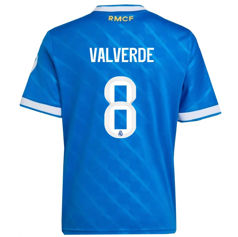 Danxen Mujer Camiseta Federico Valverde #8 Azul Blanco Equipación Tercera 2025/26 La Camisa México