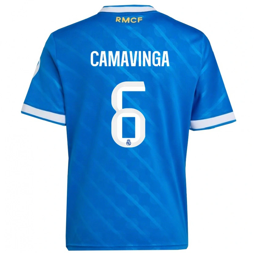 Danxen Mujer Camiseta Eduardo Camavinga #6 Azul Blanco Equipación Tercera 2025/26 La Camisa México