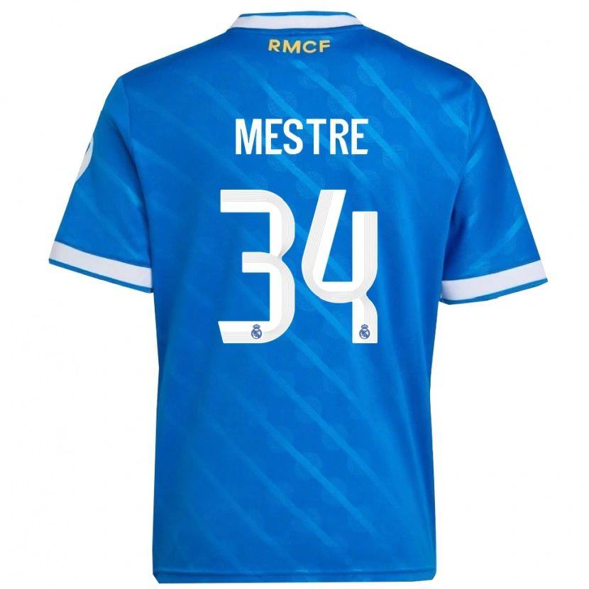 Danxen Mujer Camiseta Sergio Mestre #34 Azul Blanco Equipación Tercera 2025/26 La Camisa México