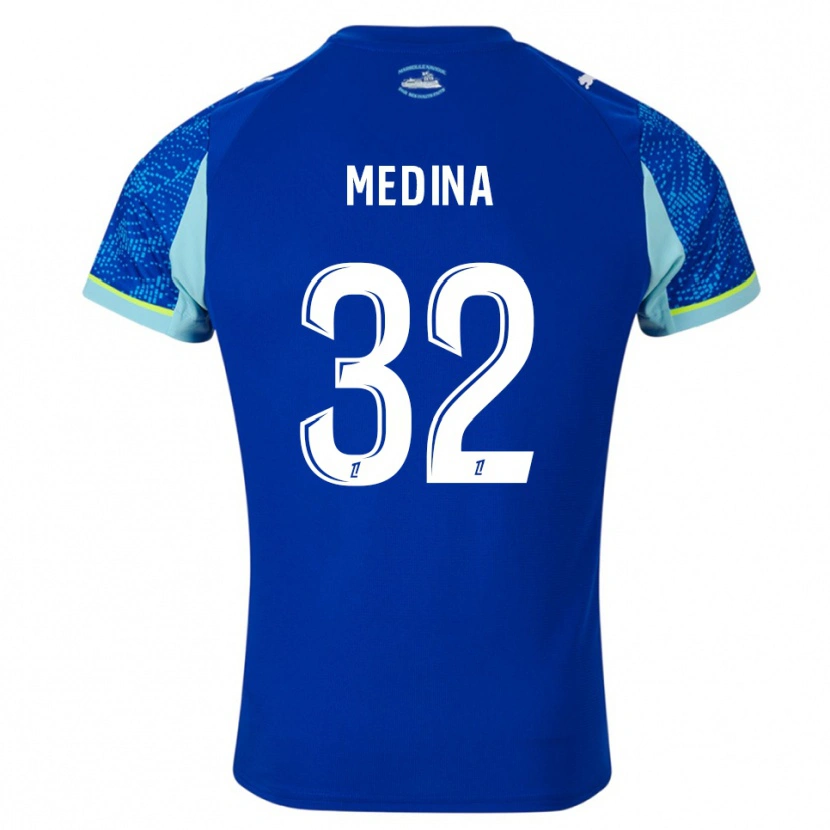 Danxen Mujer Camiseta Facundo Medina #32 Celeste Blanco Equipación Tercera 2025/26 La Camisa México