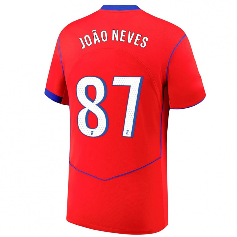 Danxen Mujer Camiseta João Neves #87 Rojo Azul Blanco Equipación Tercera 2025/26 La Camisa México