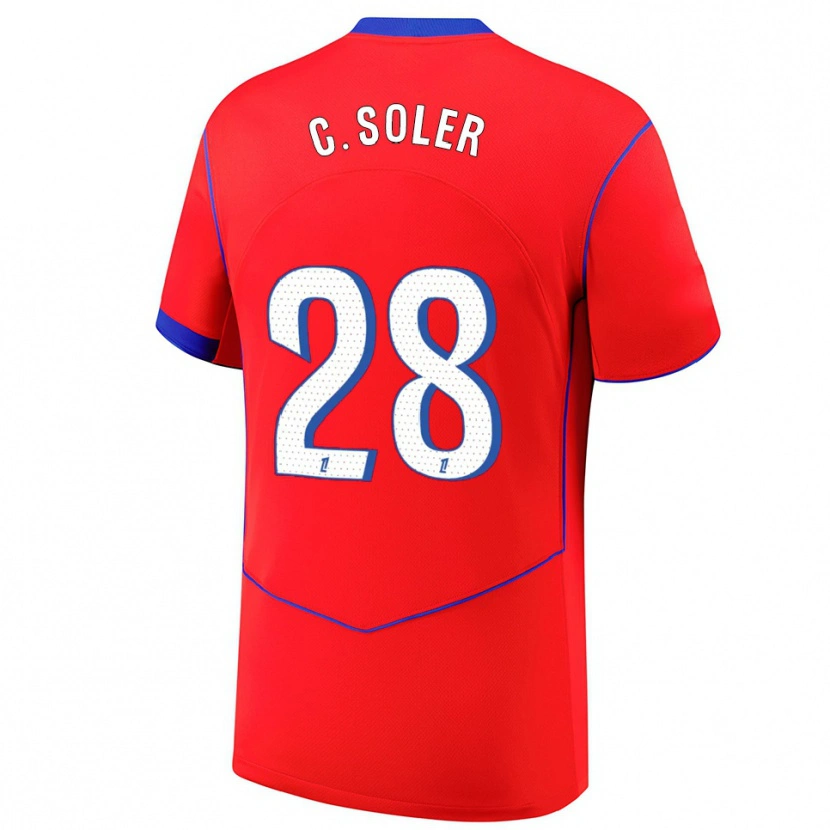 Danxen Mujer Camiseta Carlos Soler #28 Rojo Azul Blanco Equipación Tercera 2025/26 La Camisa México