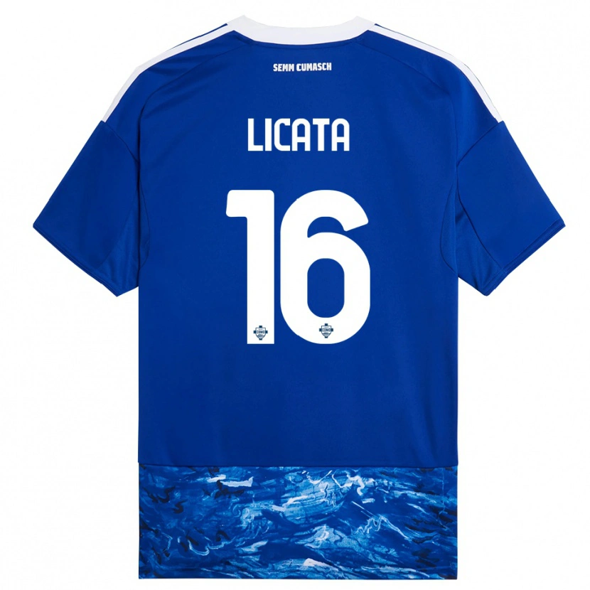 Danxen Niño Camiseta Alessandro Licata #16 Azul Blanco 1ª Equipación 2025/26 La Camisa México