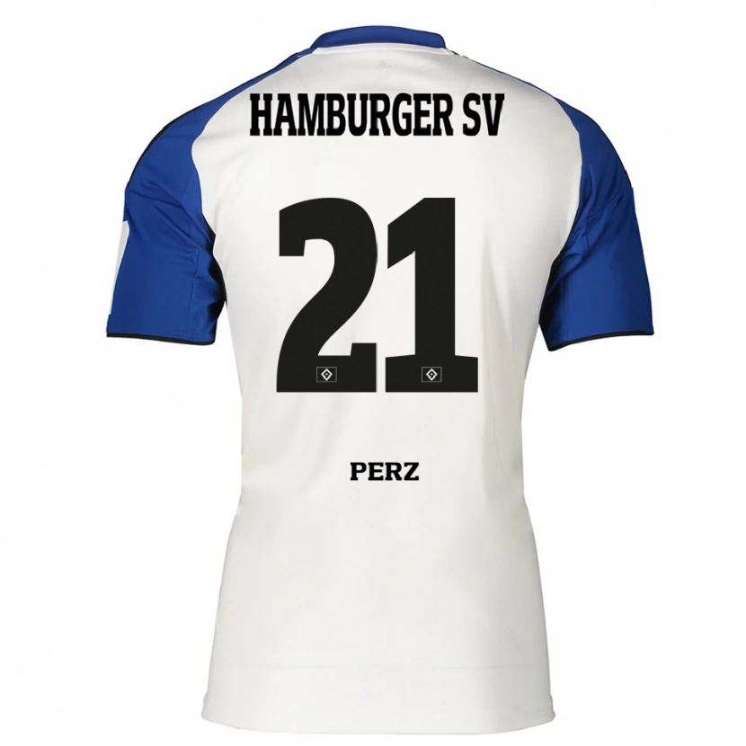 Danxen Niño Camiseta Marcel Perz #21 Blanco Azul 1ª Equipación 2025/26 La Camisa México