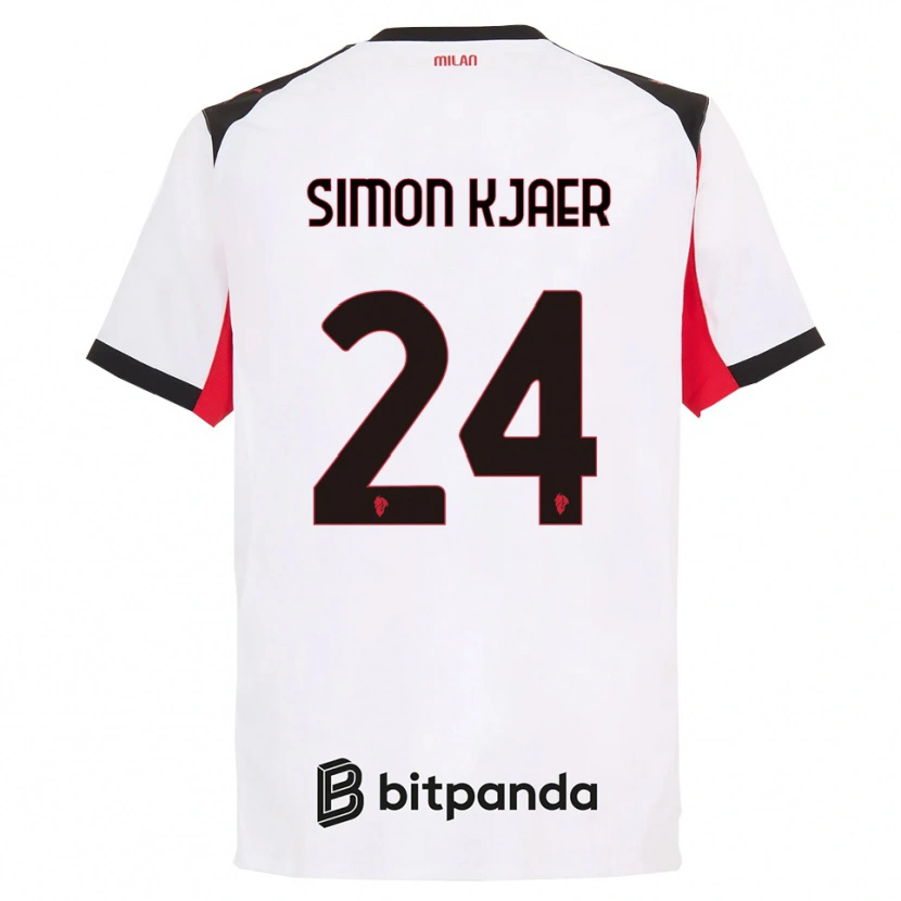 Danxen Niño Camiseta Simon Kjaer #24 Blanco Negro 2ª Equipación 2025/26 La Camisa México