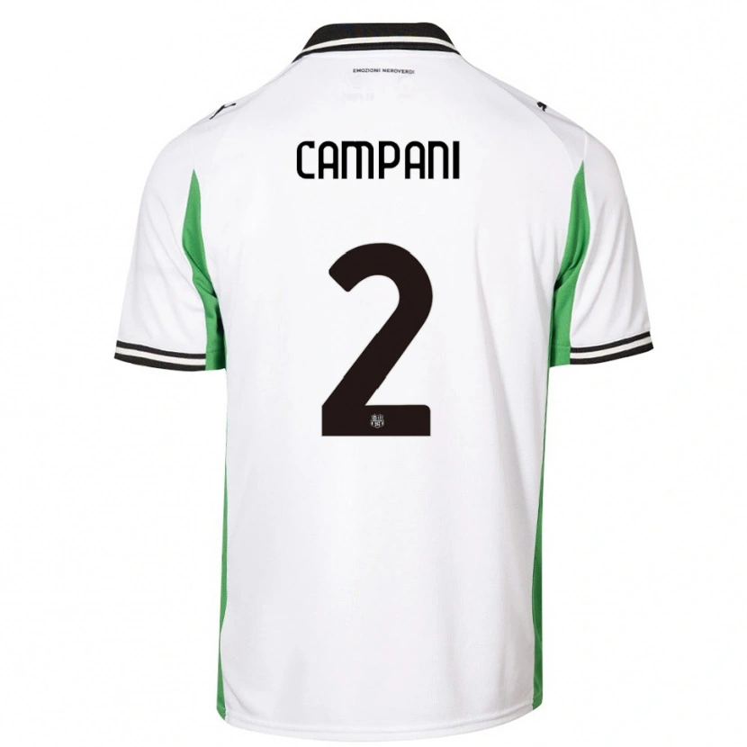 Danxen Niño Camiseta Andrea Campani #2 Blanco Verde Negro 2ª Equipación 2025/26 La Camisa México