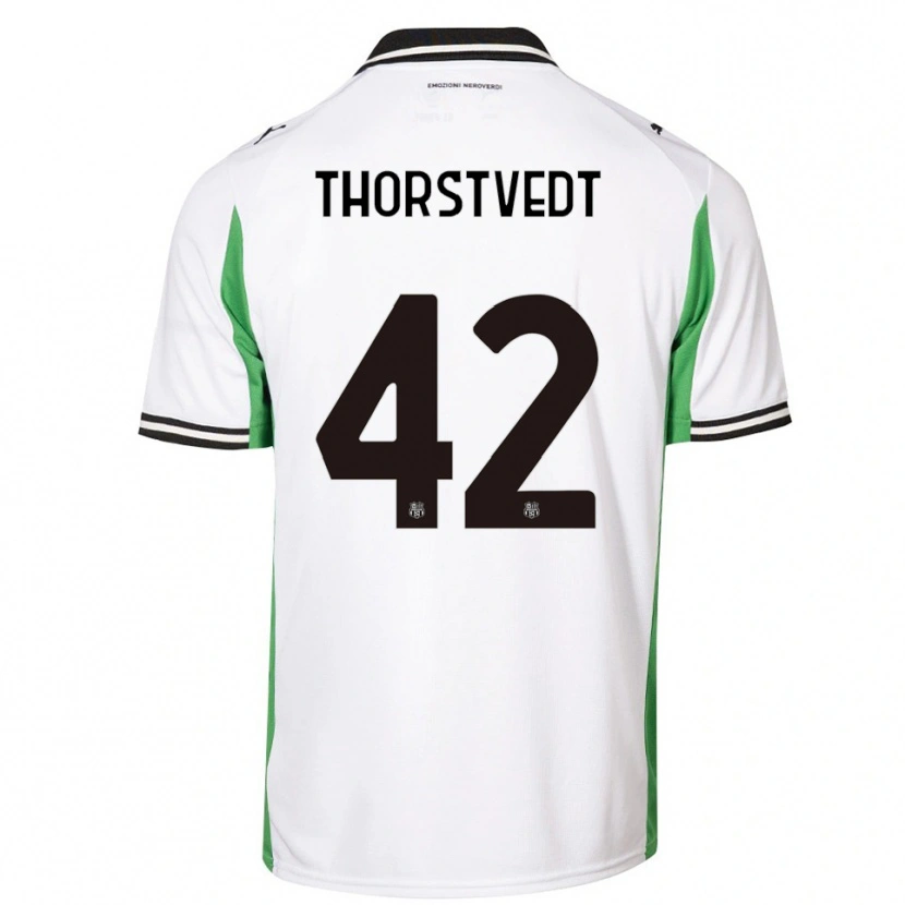 Danxen Niño Camiseta Kristian Thorstvedt #42 Blanco Verde Negro 2ª Equipación 2025/26 La Camisa México
