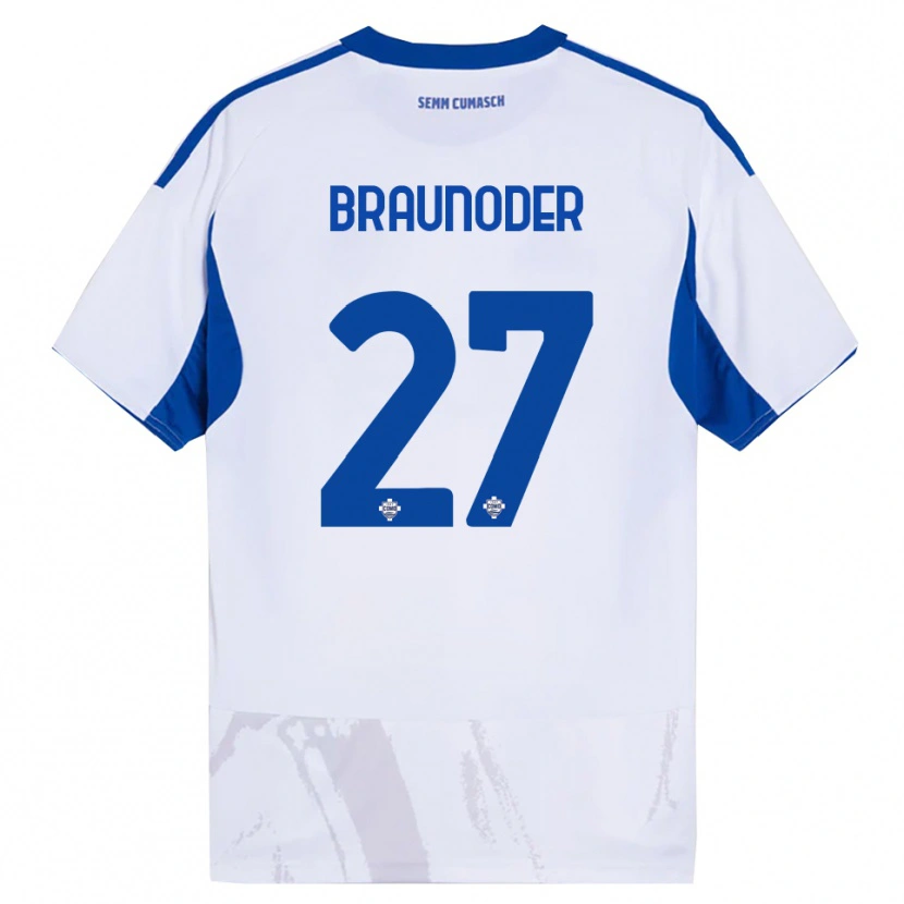 Danxen Niño Camiseta Matthias Braunöder #27 Blanco Azul 2ª Equipación 2025/26 La Camisa México