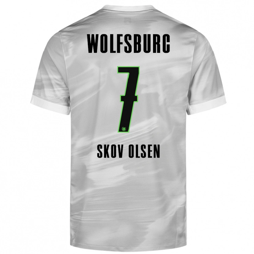Danxen Niño Camiseta Andreas Skov Olsen #7 Gris Blanco 2ª Equipación 2025/26 La Camisa México