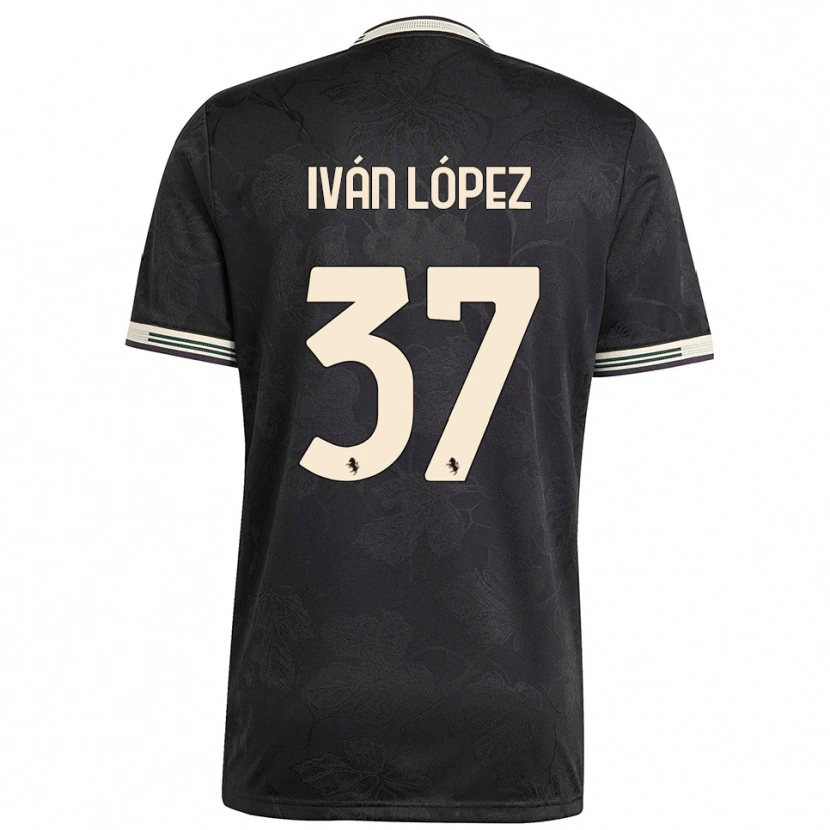 Danxen Niño Camiseta Iván López #37 Negro Blanco Verde Equipación Tercera 2025/26 La Camisa México