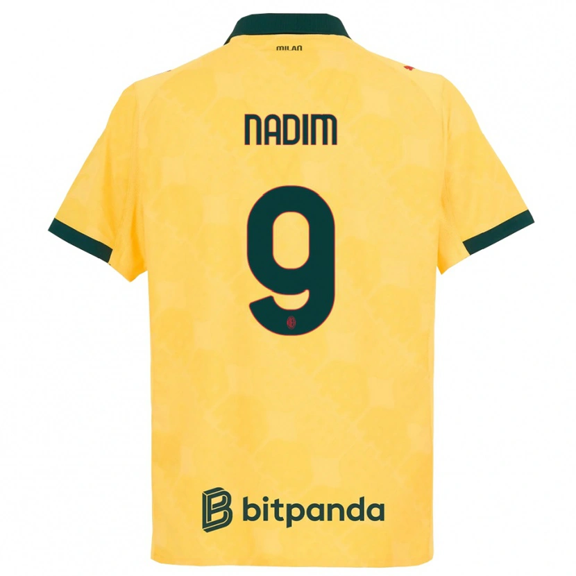 Danxen Niño Camiseta Nadia Nadim #9 Amarillo Negro Equipación Tercera 2025/26 La Camisa México