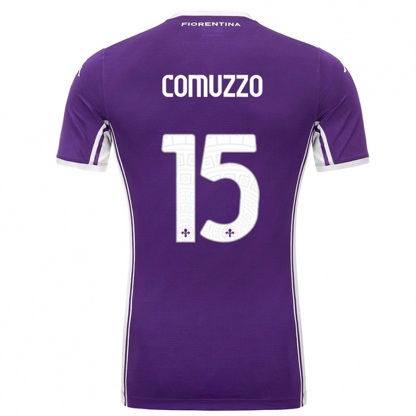 Danxen Hombre Camiseta Pietro Comuzzo #15 Púrpura Blanco 1ª Equipación 2025/26 La Camisa México