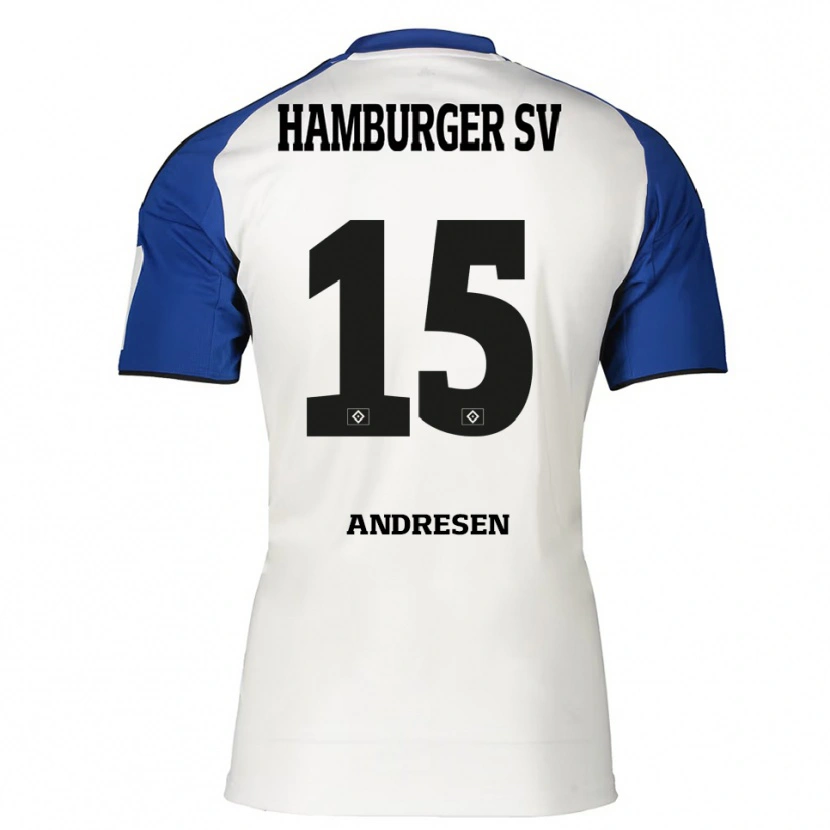 Danxen Hombre Camiseta Bent Andresen #15 Blanco Azul 1ª Equipación 2025/26 La Camisa México