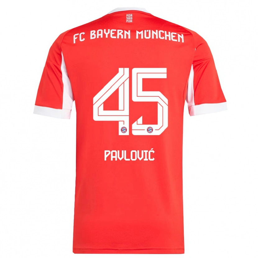 Danxen Hombre Camiseta Aleksandar Pavlovic #45 Rojo Blanco 1ª Equipación 2025/26 La Camisa México