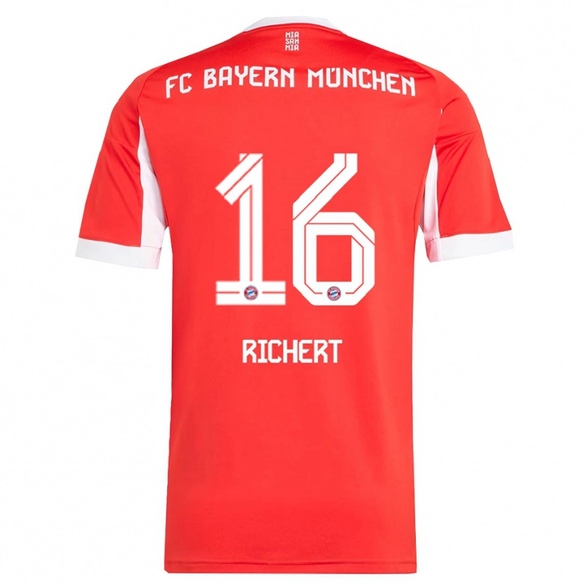 Danxen Hombre Camiseta Leonhard Richert #16 Rojo Blanco 1ª Equipación 2025/26 La Camisa México