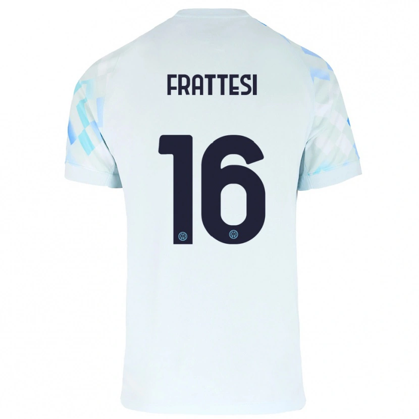 Danxen Hombre Camiseta Davide Frattesi #16 Blanco Azul 2ª Equipación 2025/26 La Camisa México