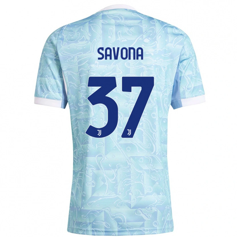 Danxen Hombre Camiseta Nicolò Savona #37 Azul Cielo Amarillo 2ª Equipación 2025/26 La Camisa México