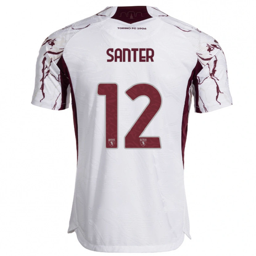 Danxen Hombre Camiseta Leonardo Santer #12 Blanco Borgoña 2ª Equipación 2025/26 La Camisa México