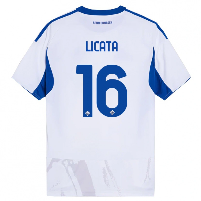 Danxen Hombre Camiseta Alessandro Licata #16 Blanco Azul 2ª Equipación 2025/26 La Camisa México