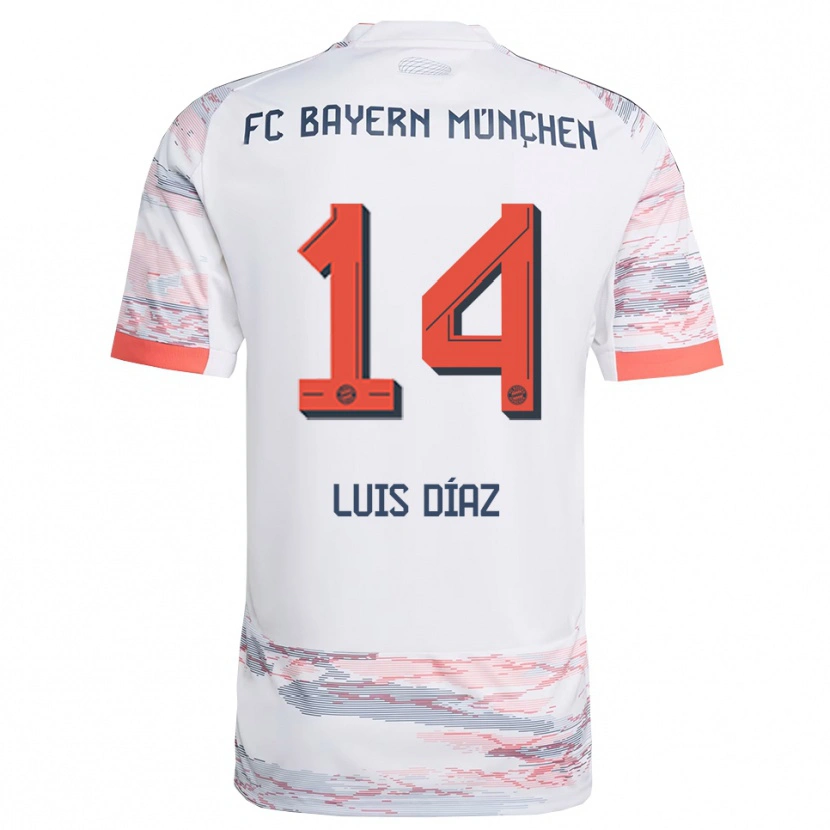 Danxen Hombre Camiseta Luis Díaz #14 Blanco Gris 2ª Equipación 2025/26 La Camisa México