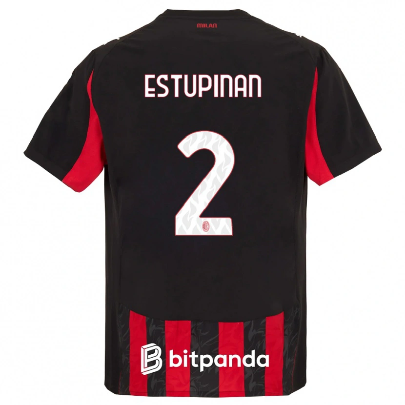 Danxen Mujer Camiseta Pervis Estupiñán #2 Rojo Negro 1ª Equipación 2025/26 La Camisa México