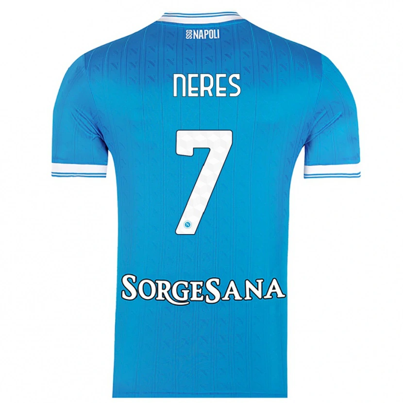Danxen Mujer Camiseta David Neres #7 Azul Cielo Blanco 1ª Equipación 2025/26 La Camisa México