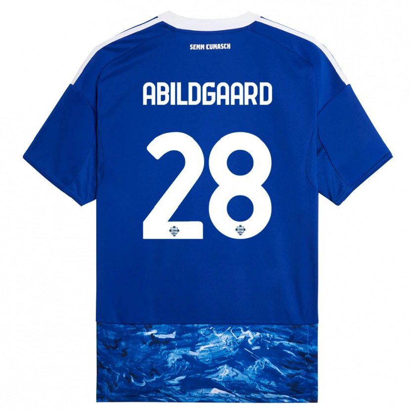 Danxen Mujer Camiseta Oliver Abildgaard #28 Azul Blanco 1ª Equipación 2025/26 La Camisa México