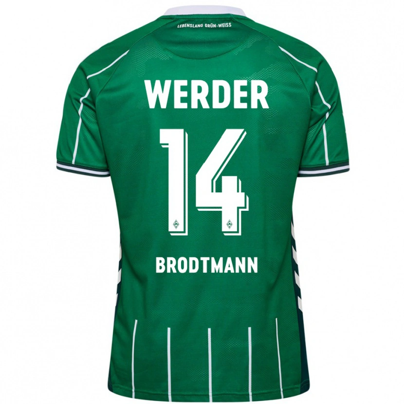 Danxen Mujer Camiseta Linus Brodtmann #14 Verde Blanco 1ª Equipación 2025/26 La Camisa México