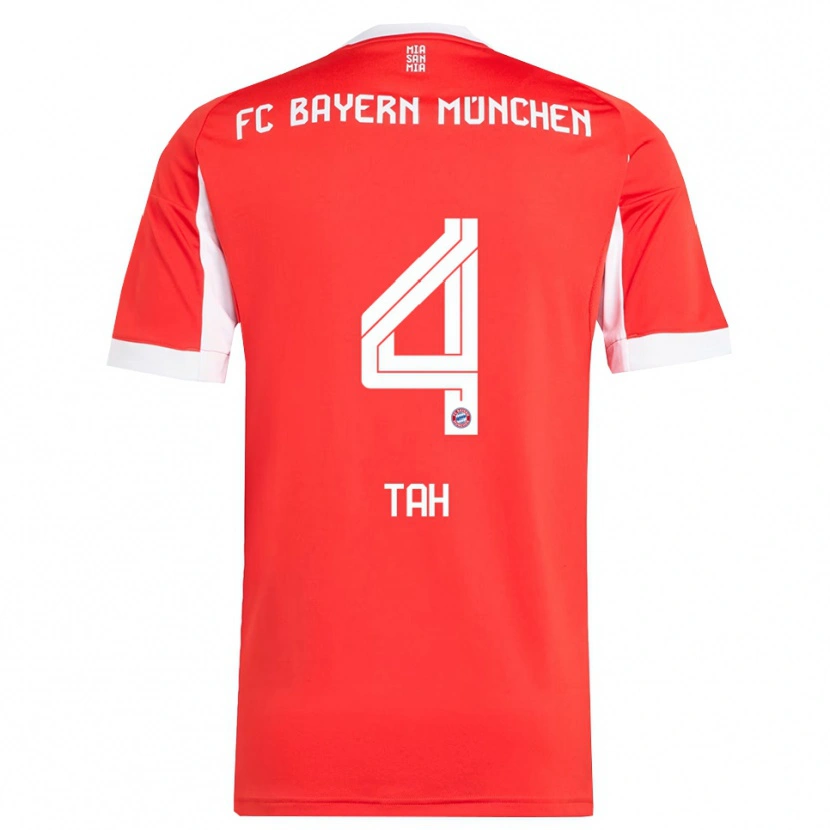 Danxen Mujer Camiseta Jonathan Tah #4 Rojo Blanco 1ª Equipación 2025/26 La Camisa México