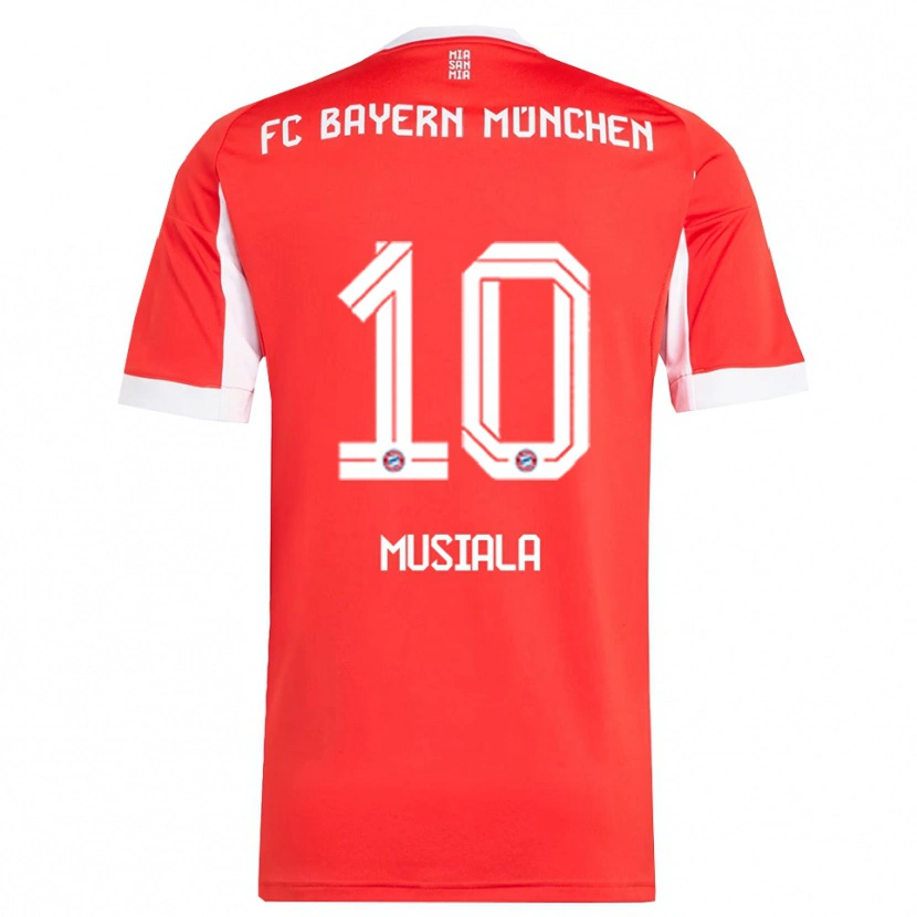 Danxen Mujer Camiseta Jamal Musiala #10 Rojo Blanco 1ª Equipación 2025/26 La Camisa México